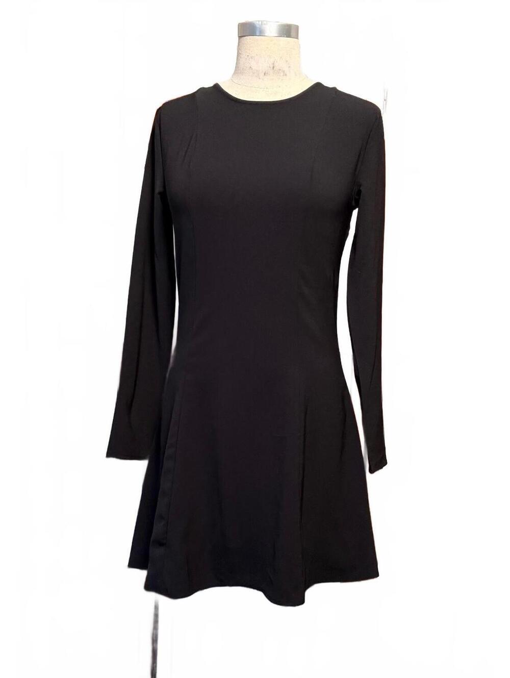 NWT Zara Black Long Sleeve Fit & Flare Mini Dress Size M